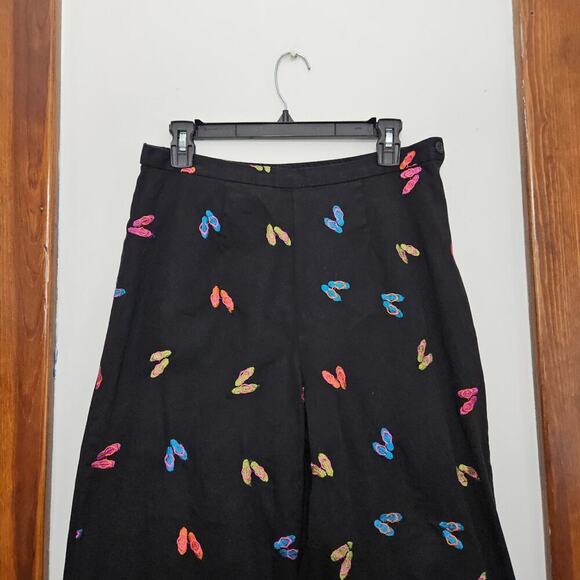 Vintage Coldwater Creek Womens Black Pants Embroidered Flip Flop Beach Size 12 - Picture 4 of 6